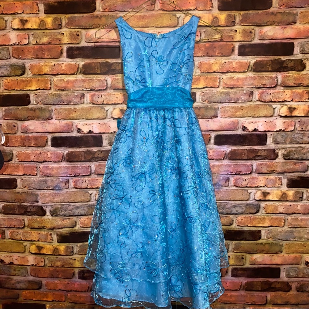 Light Blue Embroidered Ankle Length Short Gown Cute Church Easter Baptism Dress